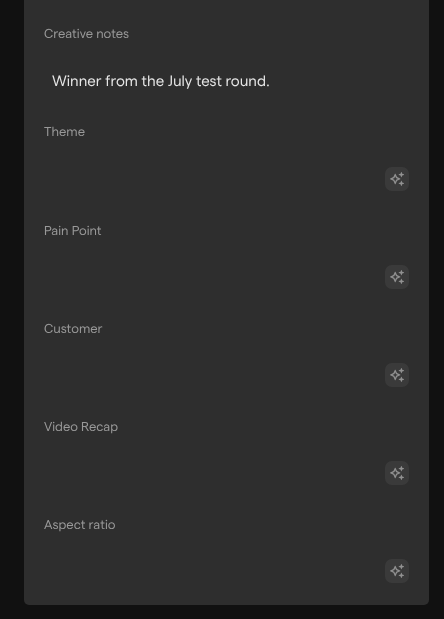 The Attributes tab of the asset view, where the empty autofill attributes each show a sparkles Trigger AI autofill button next to them.
