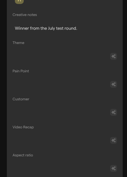 The Attributes tab of the asset view, where the empty autofill attributes each show a sparkles Trigger AI autofill button next to them.