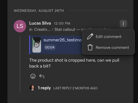 The menu on your own comment open, with Edit comment and Remove comment.
