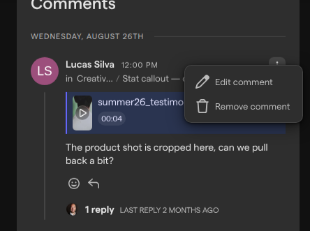 The menu on your own comment open, with Edit comment and Remove comment.
