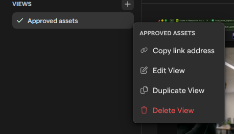 The menu of a library view in the library sidebar, with Copy link address, Edit View, Duplicate View and Delete View.